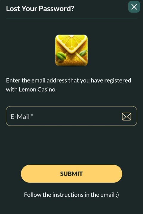 Állítsd vissza jelszavadat a Lemon Casino mobilalkalmazásban e-mail címeddel